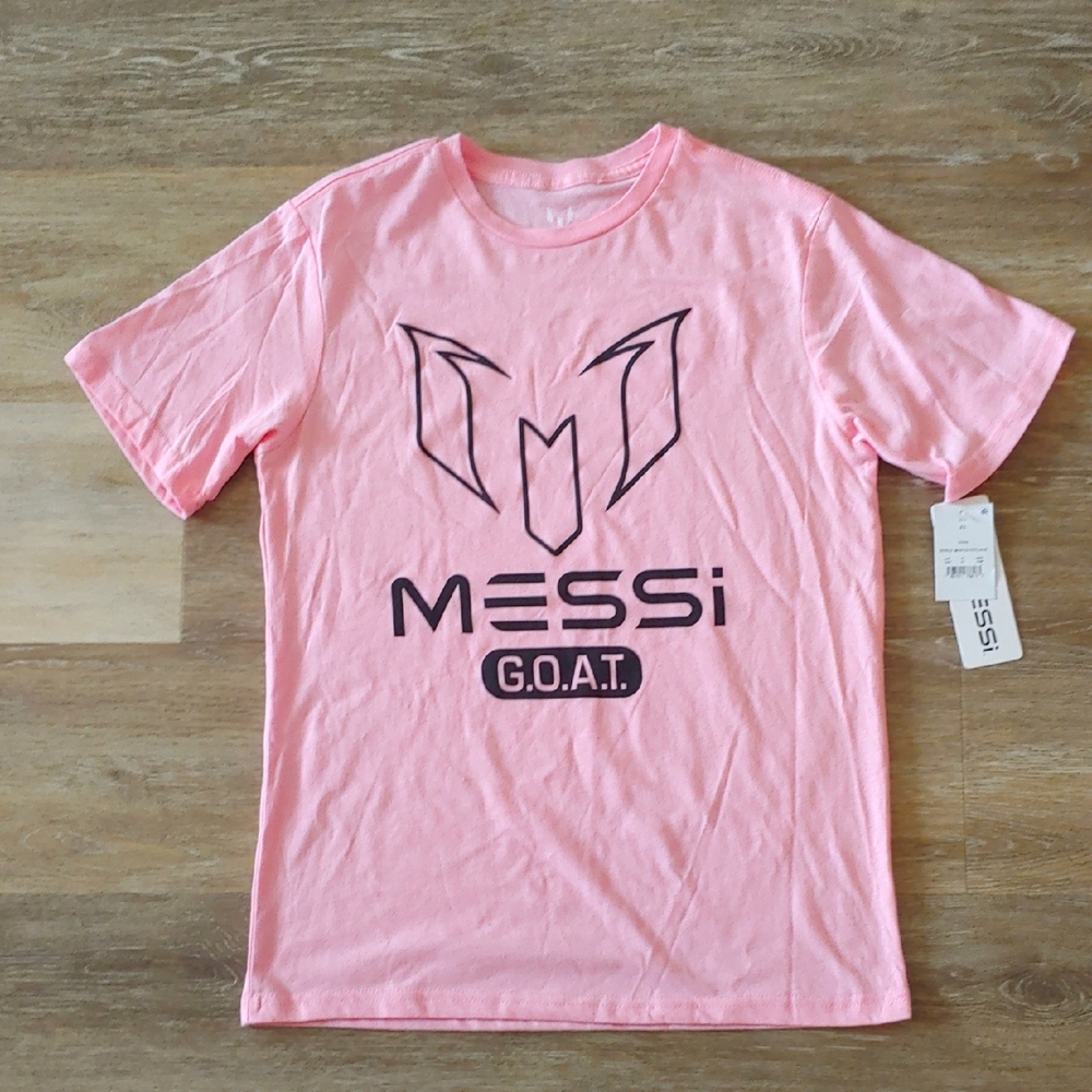 NWT Messi GOAT Youth Graphic T-Shirt Pink Size XL